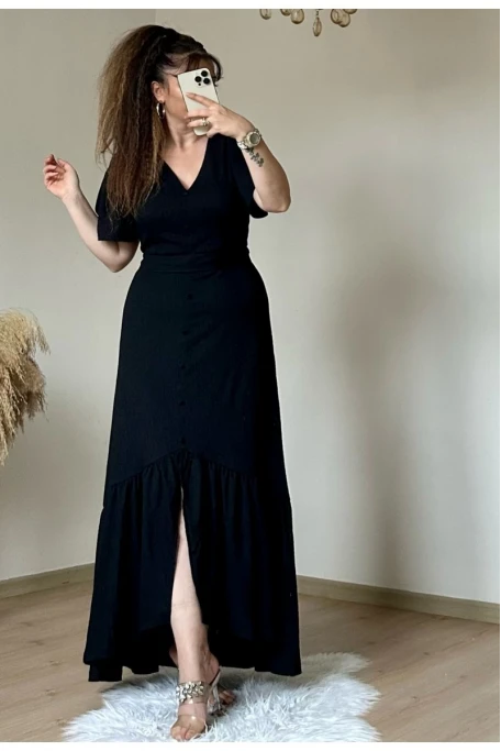 Kısa Kol Romantik Elbise Siyah