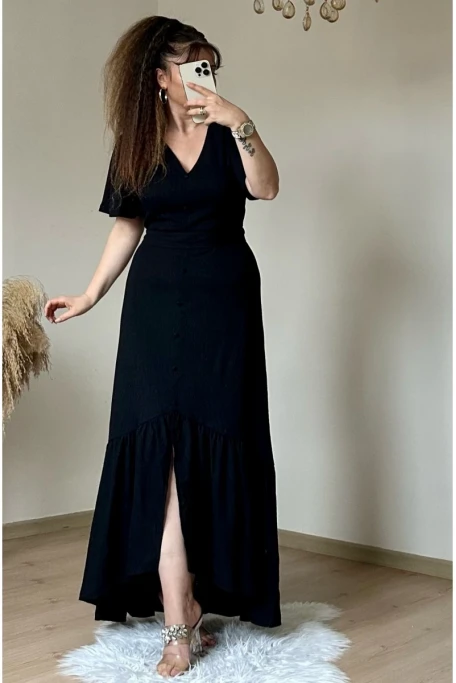 Kısa Kol Romantik Elbise Siyah