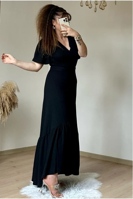 Kısa Kol Romantik Elbise Siyah