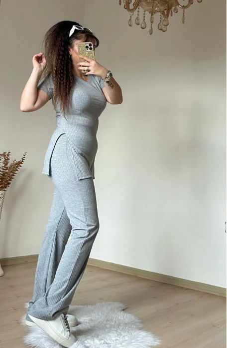 Kısa Kol Yan Yırtmaçlı Kaskorse Takım Gri