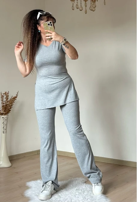 Kısa Kol Yan Yırtmaçlı Kaskorse Takım Gri