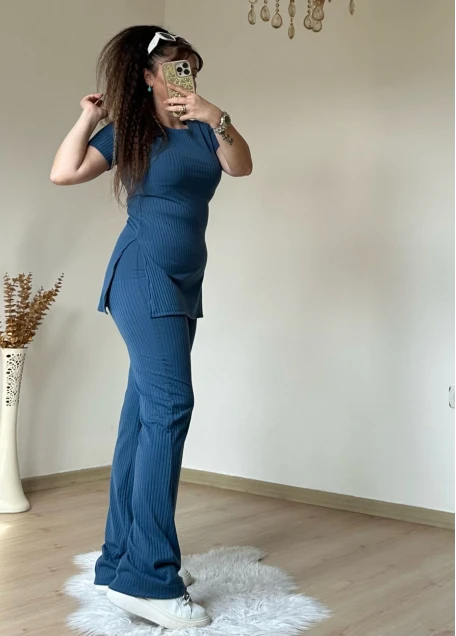 Kısa Kol Yan Yırtmaçlı Kaskorse Takım Mavi