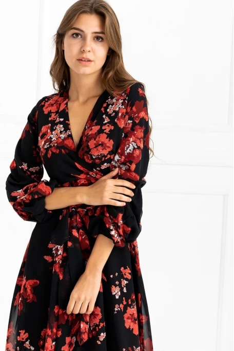 Kısa Siyah Nar Çiçeği Elbise