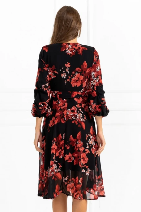 Kısa Siyah Nar Çiçeği Elbise