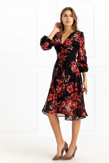 Kısa Siyah Nar Çiçeği Elbise