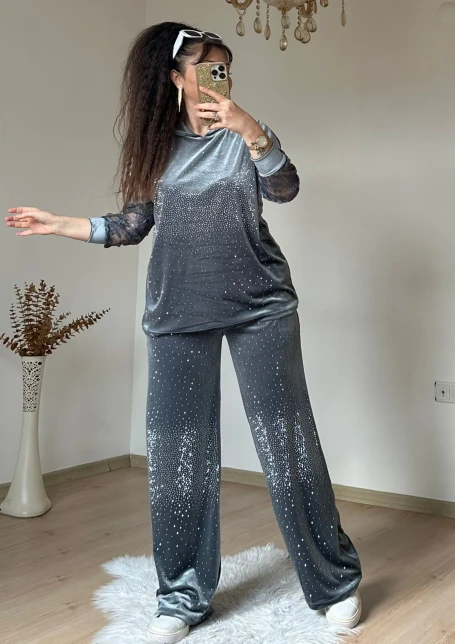 Kol Dantel Detaylı Takım Grı