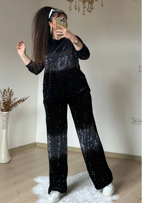 Kol Dantel Detaylı Takım Siyah