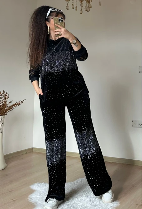 Kol Dantel Detaylı Takım Siyah