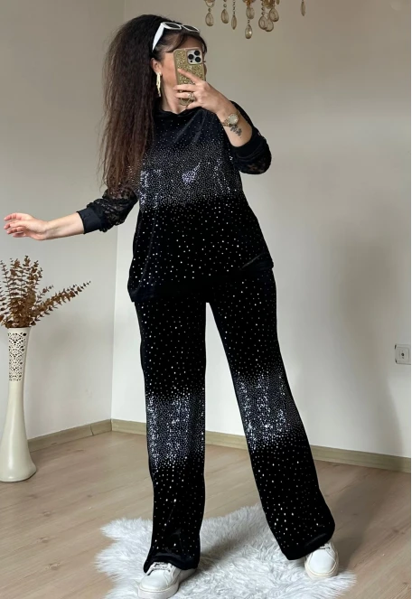 Kol Dantel Detaylı Takım Siyah