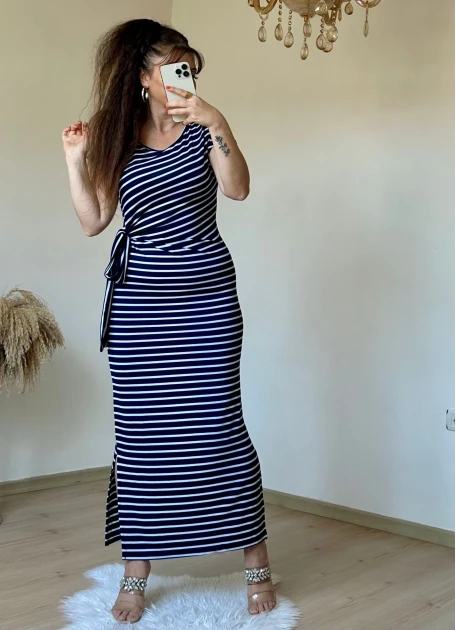 Lacivert Çızgılı Elbıse
