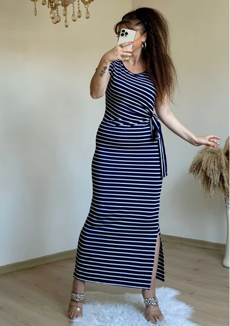 Lacivert Çızgılı Elbıse