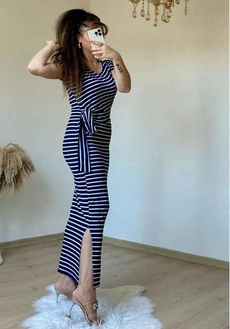 Lacivert Çızgılı Elbıse