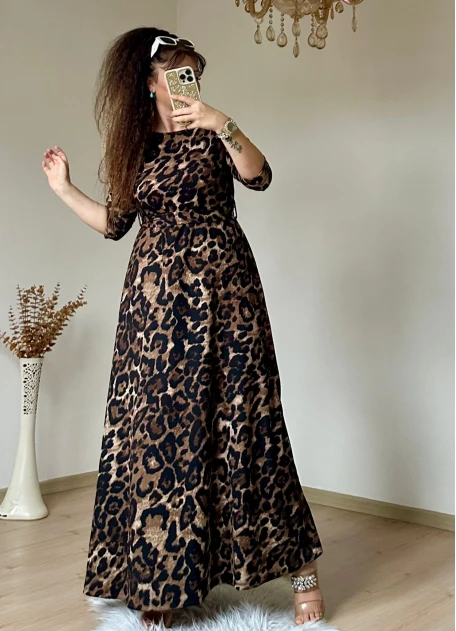 Leopar Desen Bürümcük Elbise