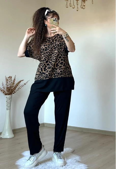 Leopar Desen Dokuma Takım