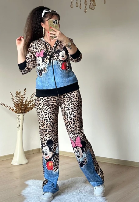 Leopar Karakter Baskılı Kot Detaylı Takım