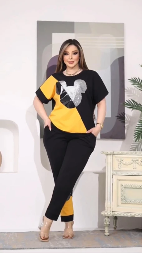 Micky Taşlı Eşofman Takımı Sarı