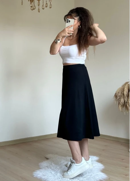 Midiboy Düz Siyah Etek