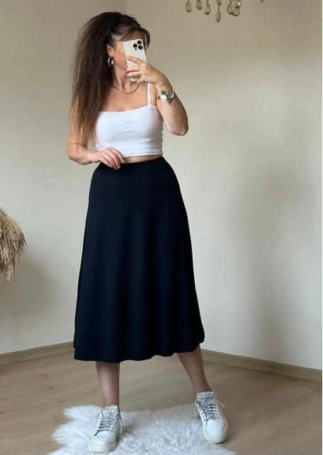 Midiboy Düz Siyah Etek