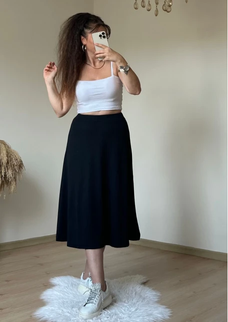 Midiboy Düz Siyah Etek