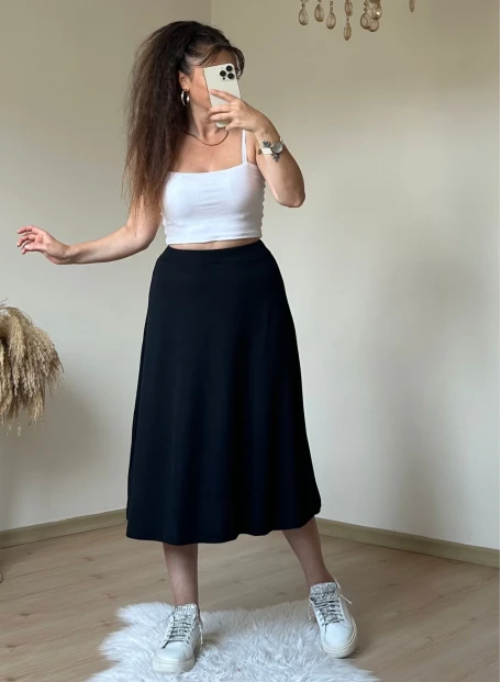 Midiboy Düz Siyah Etek