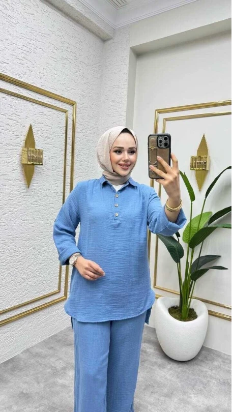 Müslin Pantolon Takım Mavi