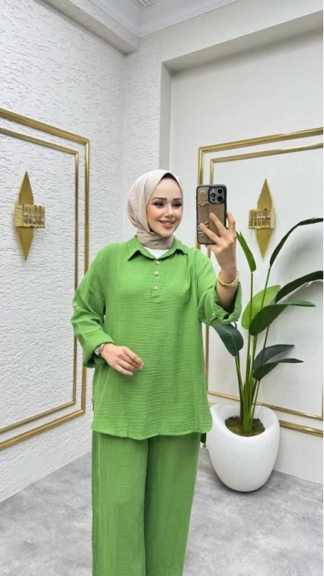 Müslin Pantolon Takım Yeşil