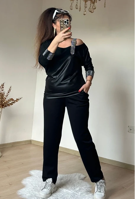 Omuz Taş Detaylı Derili Takım