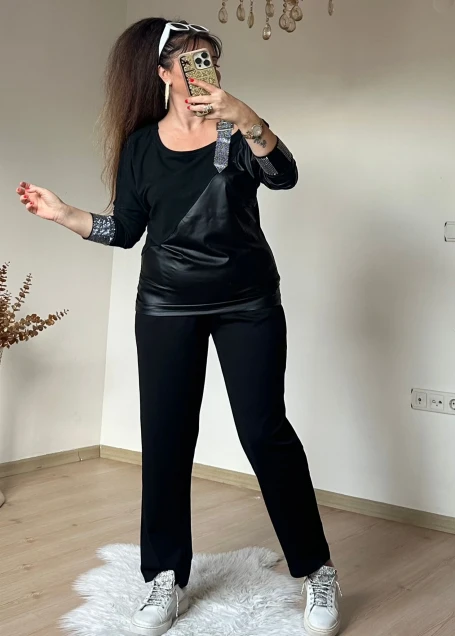 Omuz Taş Detaylı Derili Takım