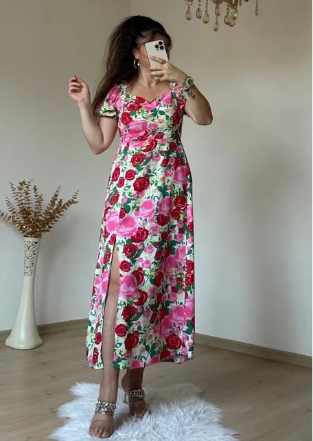 Kiss Collar Pink Floral Dress