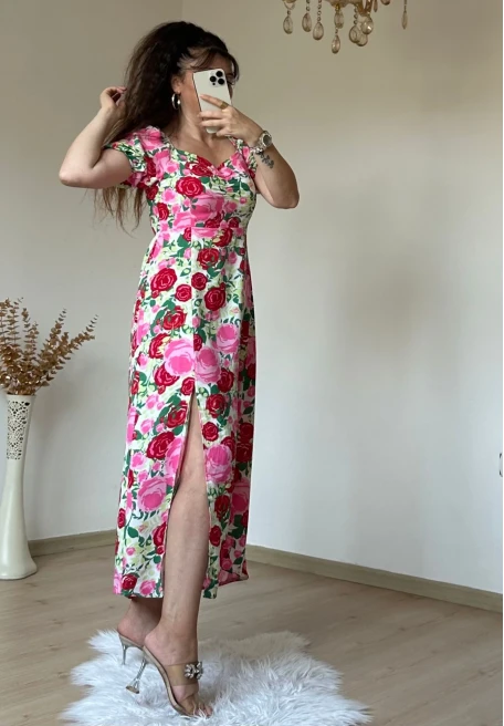 Kiss Collar Pink Floral Dress