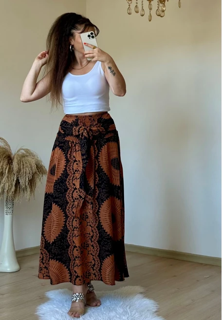 Otantik Desenli Etek Kahve