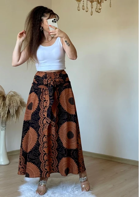 Otantik Desenli Etek Kahve