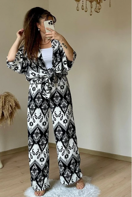 Otantik Desen Kimono Takım Siyah