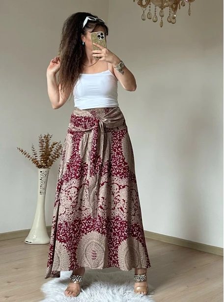 Otantik Desenli Etek Bordo