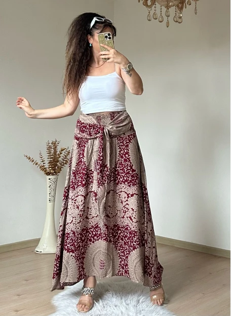 Otantik Desenli Etek Bordo