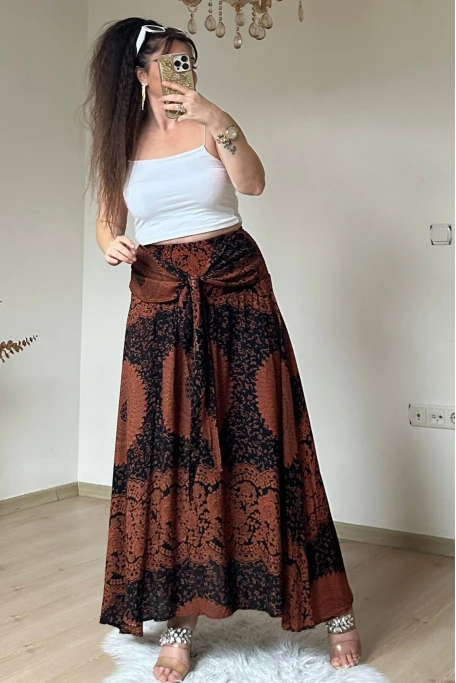 Otantik Desenli Etek Kahve
