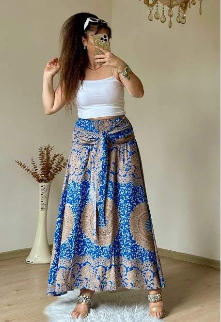 Otantik Desenli Etek Mavi