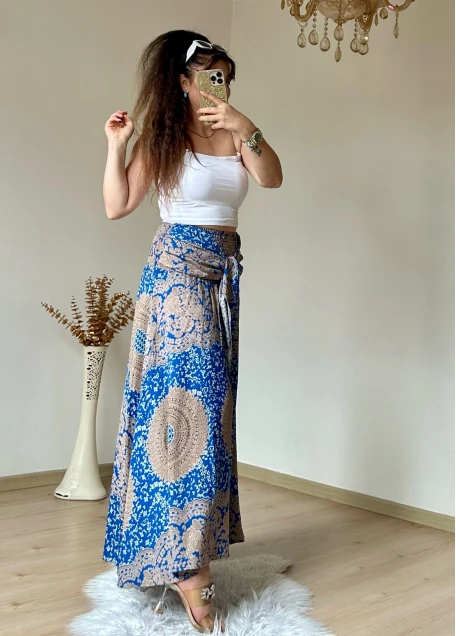 Otantik Desenli Etek Mavi