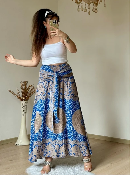 Otantik Desenli Etek Mavi