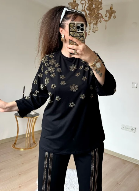 Papatya Gold Taşlı Takım