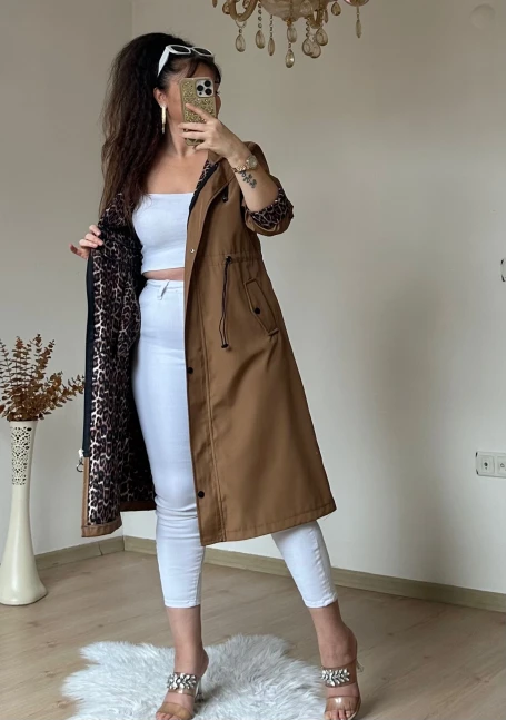 Patlı Trençkot Taba Büyük Beden