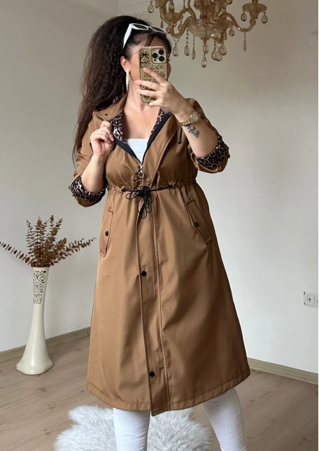 Patlı Trençkot Taba Büyük Beden