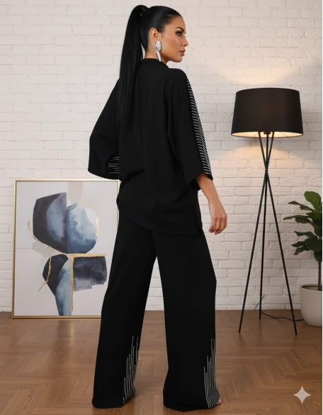 Prenses Taşlı Takım Sıyah