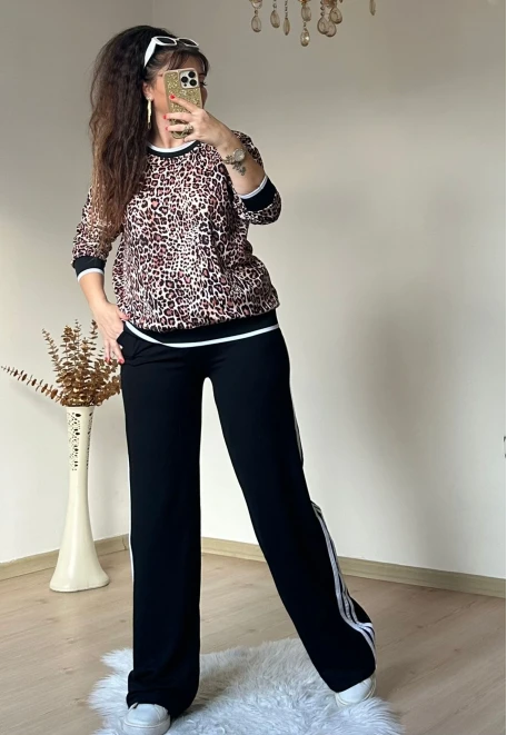 Ribanalı Leopar Desenli Takım