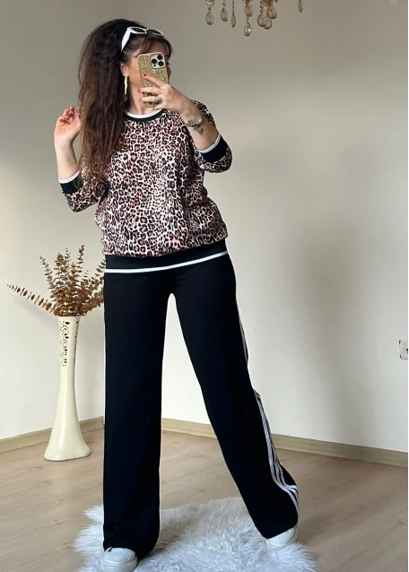 Ribanalı Leopar Desenli Takım