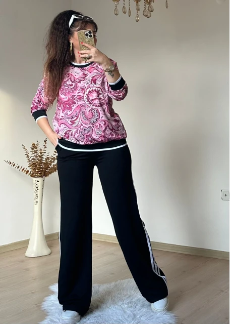 Ribanalı Şal Desenli Takım