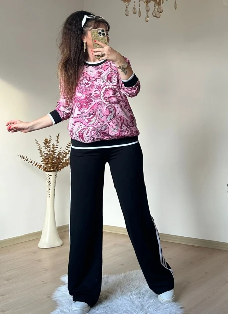 Ribanalı Şal Desenli Takım