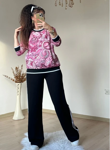 Ribanalı Şal Desenli Takım