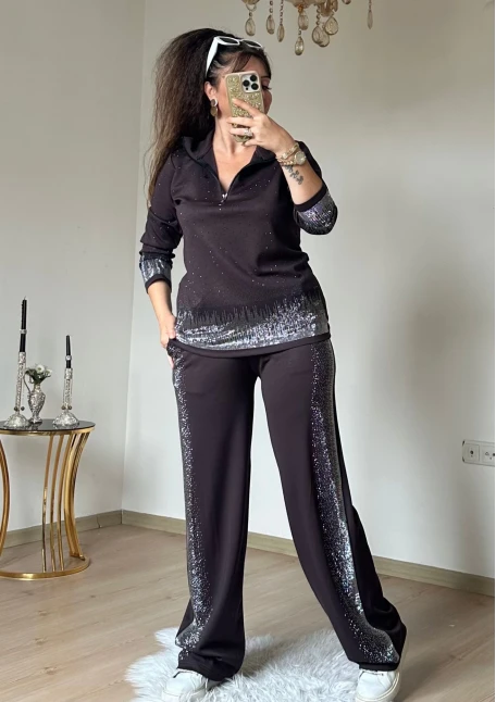 Romantik Taşlı Takım Kahve