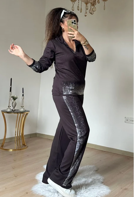 Romantik Taşlı Takım Kahve